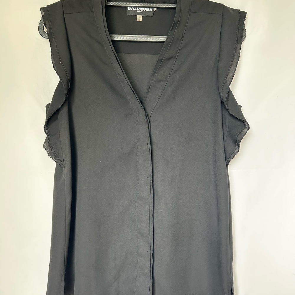 Karl Lagerfeld Charcoal Ruffle Sleeve Blouse